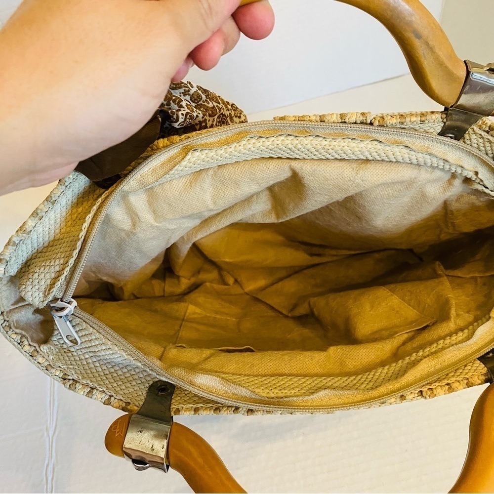 Italian Carabella Handbag Vintage Weave Basket w/Burmel Handkerchief Resort - Picture 14 of 16